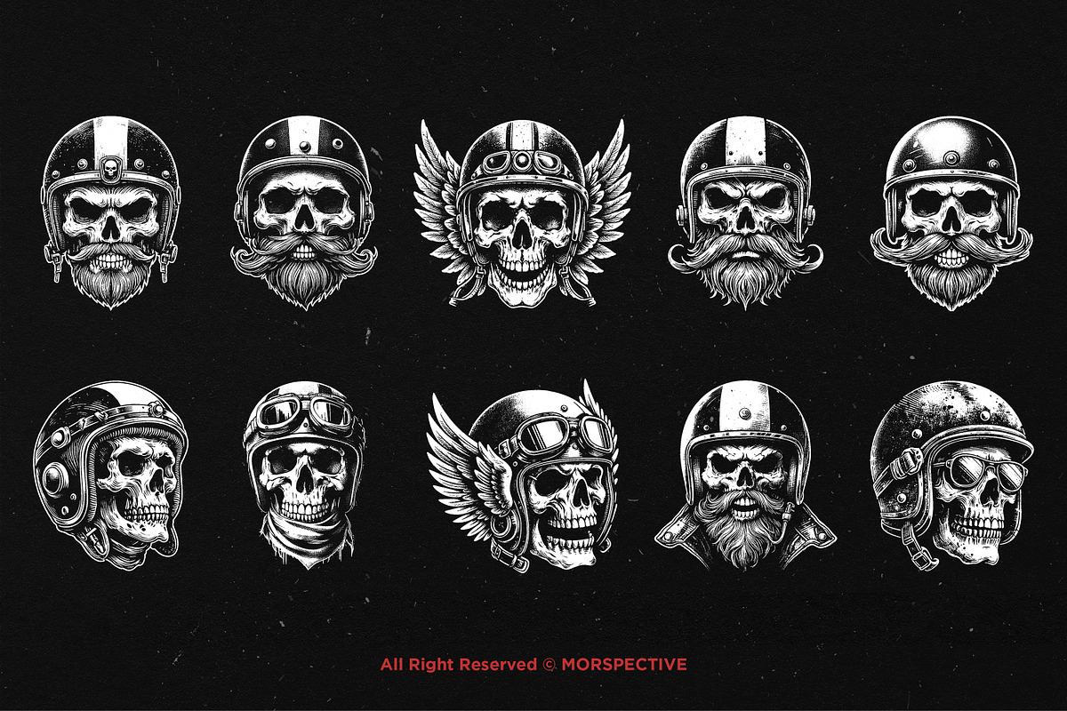 10 Bundle Dark Art Skull Head Biker, an Illustration by Morspective (Photo 6 of 7)