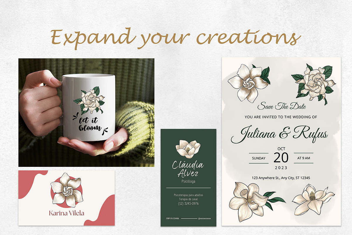 13 Magnolia PNG Clipart – Gouache, a Decorative Illustration by Ink by Stefi (Photo 3 of 4)
