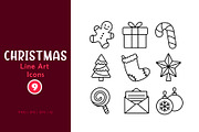 Christmas Line Art Icons Set, a Seasonal Illustration by Elen_Art (Thumbnail 1 of 5)