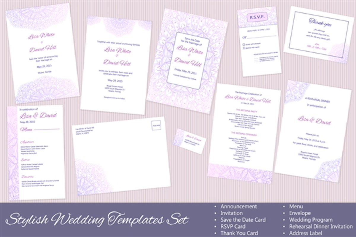 Set of Vector Wedding Templates, an Invitation Template by Sunshine Art Shop