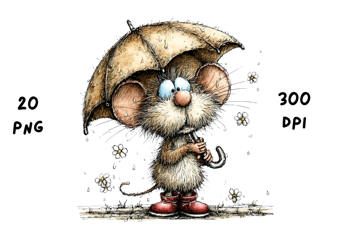 Whimsical Spring Rainy Mouse, an Animal Illustration by GiraffeCreative (Photo 6 of 20)