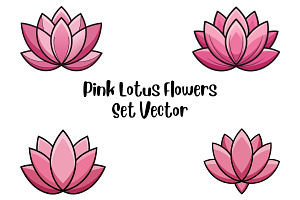 Pink Lotus Flowers Set Vector, a Decorative Illustration by Awieee1