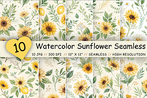 Watercolor Sunflower Digital Paper, a Pattern Graphic by FloridPrintables