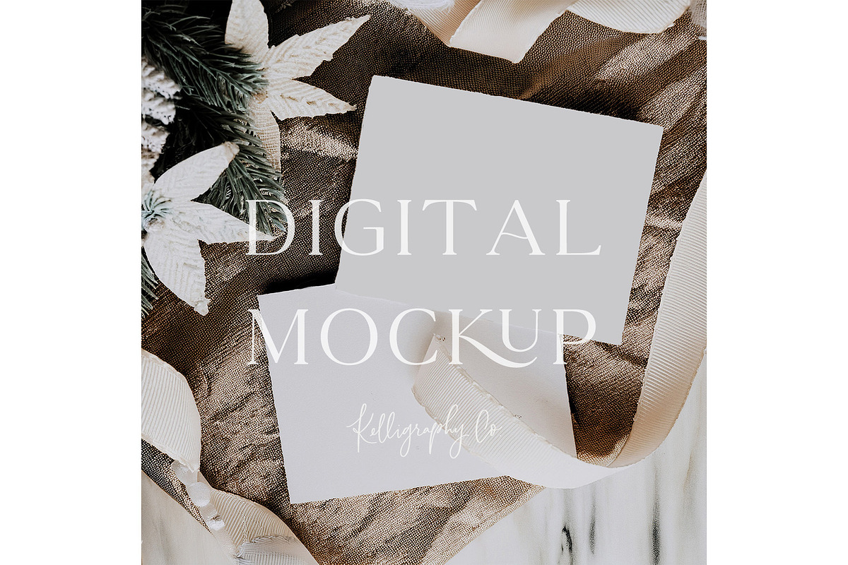 Holiday Ribbon Photo Card Mockup, a Mockup by Kelligraphy Co. (Photo 1 of 2)