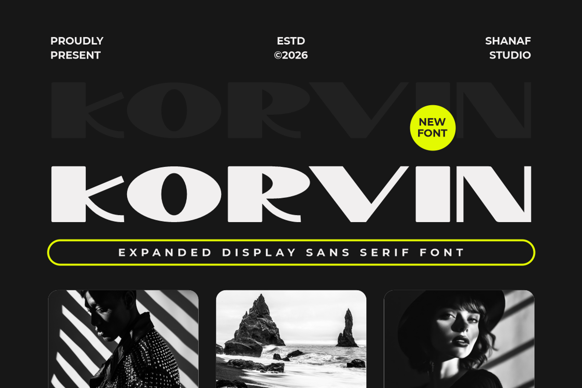 Korvin Expanded Display Sans Font, a Sans Serif Font by PutraCetol Studio (Photo 1 of 5)