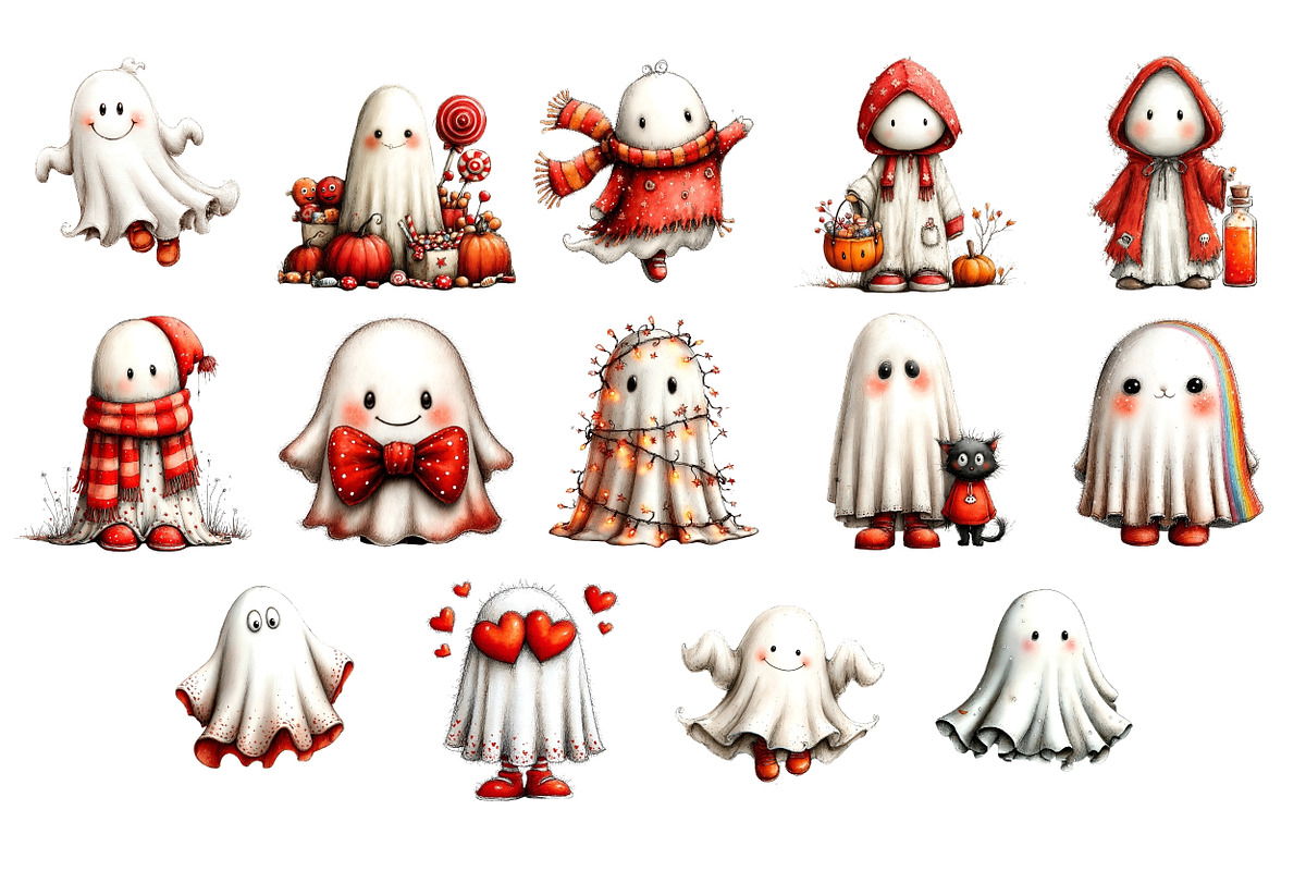 Halloween Ghost PNG Clipart Bundle, a Seasonal Illustration by Nicolle's Colorful Art (Photo 4 of 4)
