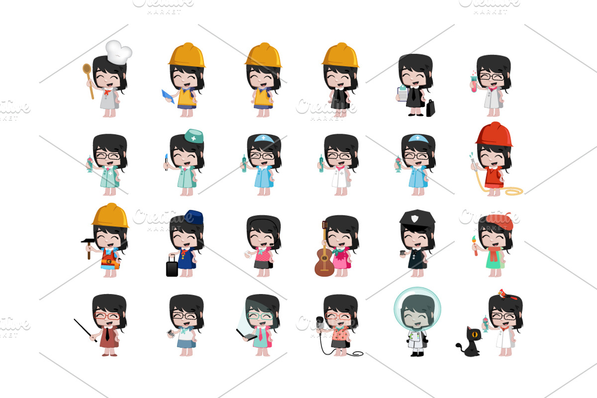 24 x Professions Vector little Girls, an Education Illustration by Beatriz Gascón (Photo 1 of 2)