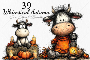 Whimsical Autumn Cow Clipart Bundle, a Seasonal Illustration by Canvas Craft