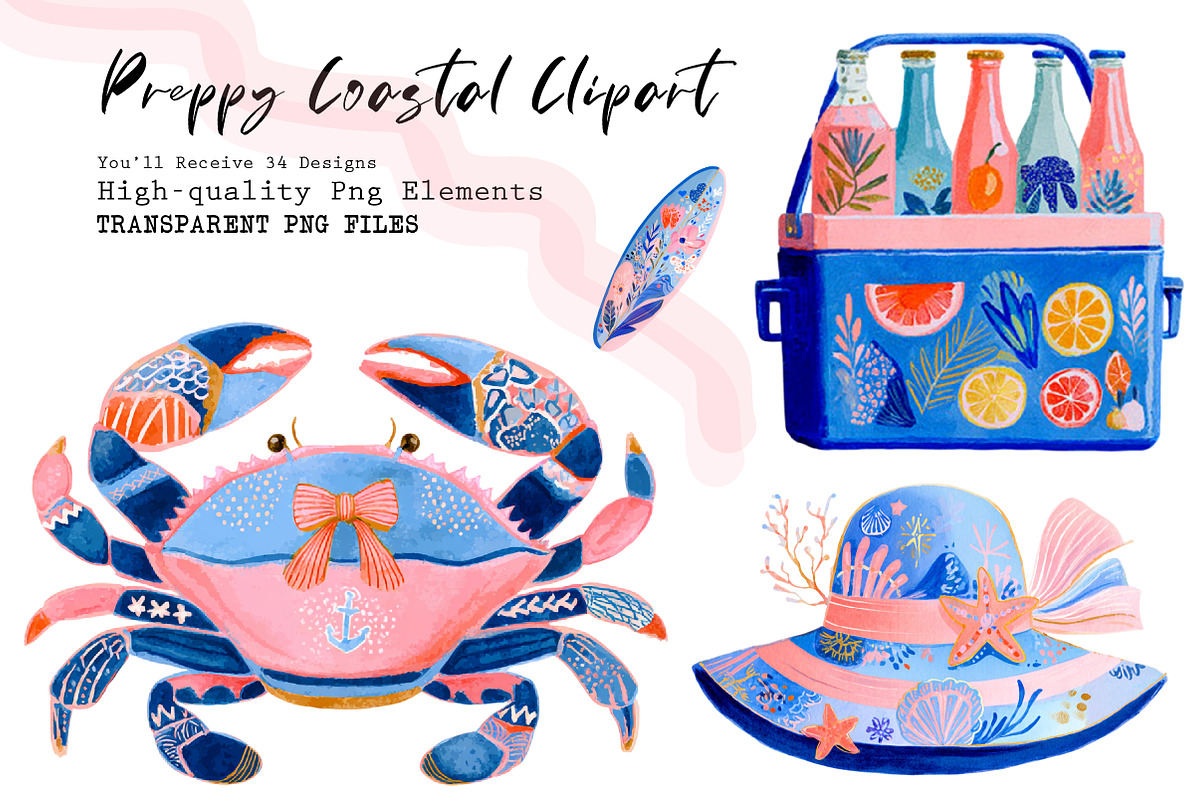 Preppy Coastal Clipart Set, a Work Illustration by CreationArt (Photo 1 of 7)