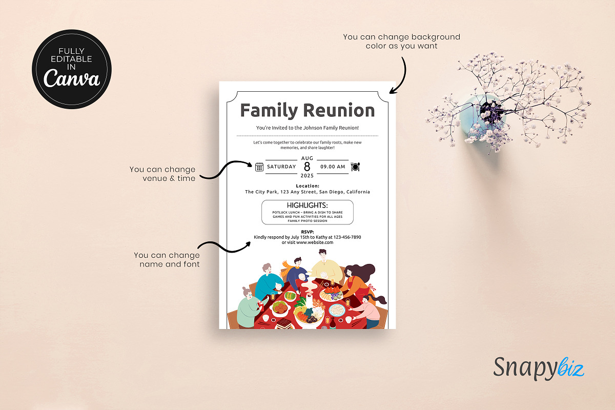 Family Reunion Invitation Canva Temp, an Invitation Template by Snapybiz (Photo 5 of 10)
