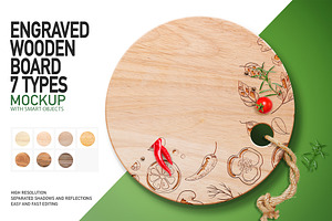 Engraved Wooden Board Mockup 7 types