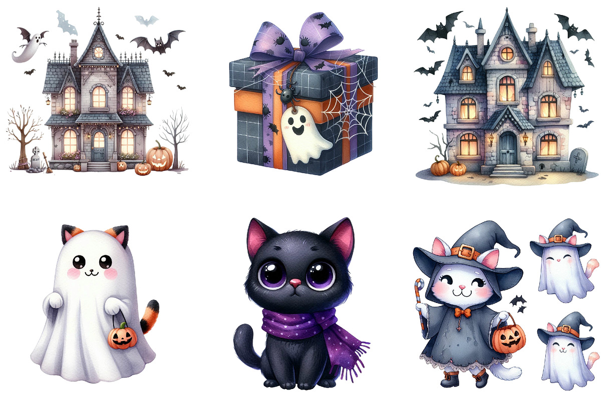 Cute Halloween Watercolor Clipart Bu, an Illustration by DreamArtGraphic (Photo 4 of 4)