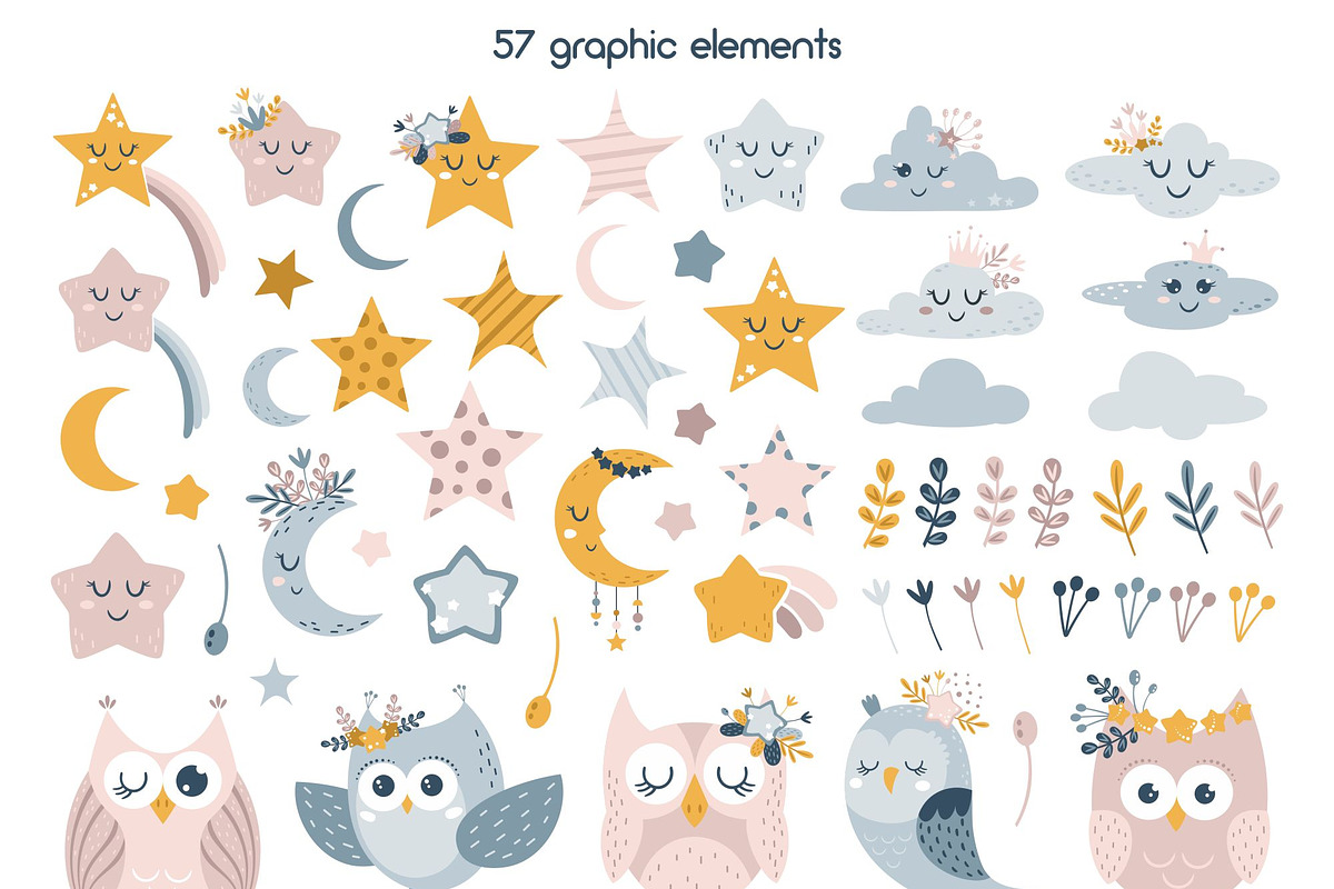 Good night baby clipart & patterns, an Object Illustration by JulzaArt (Photo 2 of 10)