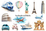 Watercolor travel clipart 44 PNG, an Object Illustration by Art and Funny (Thumbnail 3 of 4)