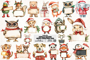 Animals Holding Merry Christmas Sign, an Illustration by Pixels.Craft