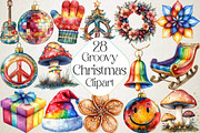 Watercolor Groovy Christmas Clipart, an Illustration by DreamPrint404 (Thumbnail 1 of 6)