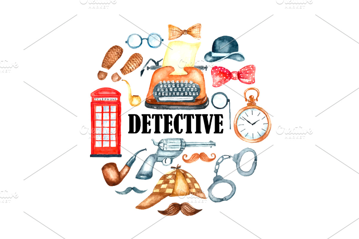 Watercolor retro detective set., an Illustration by Vikeriya (Photo 5 of 5)