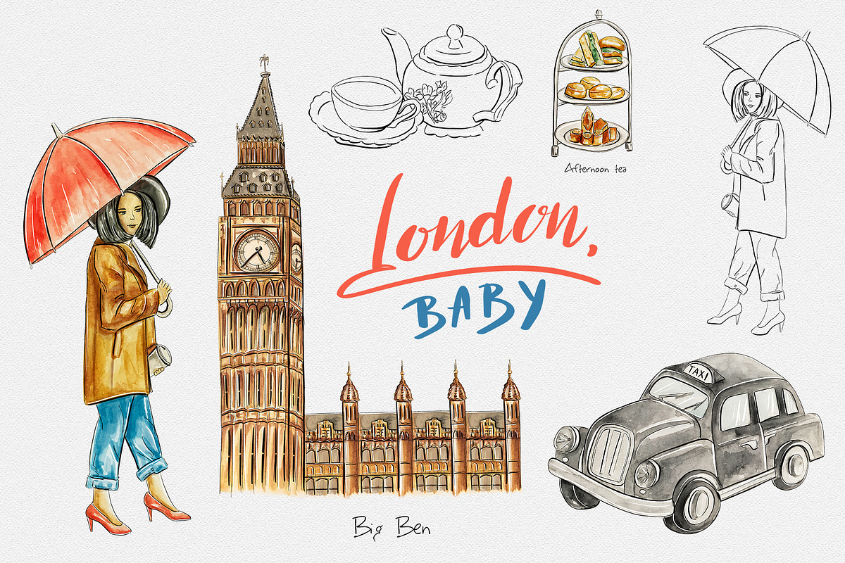 London travel clipart, an Illustration by Kate Snitser (Photo 4 of 5)