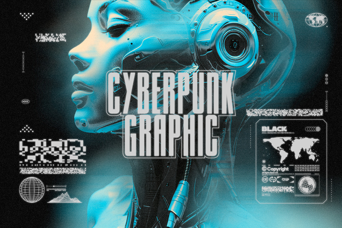 CYBERPUNK VECTOR GRAPHIC 86 ELEMENTS, an Object Graphic by BonkiStudio (Photo 1 of 2)