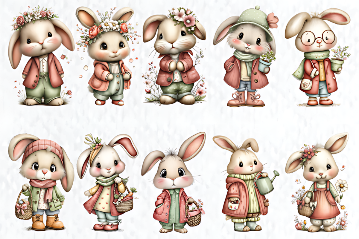 Whimsical Spring Bunny Clipart, a Seasonal Illustration by HueNestify (Photo 2 of 3)