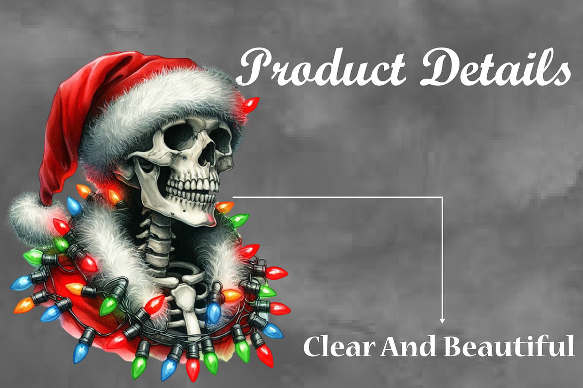 Cute Skeleton With Christmas Lights, a Seasonal Illustration by Craft Nest (Photo 3 of 5)