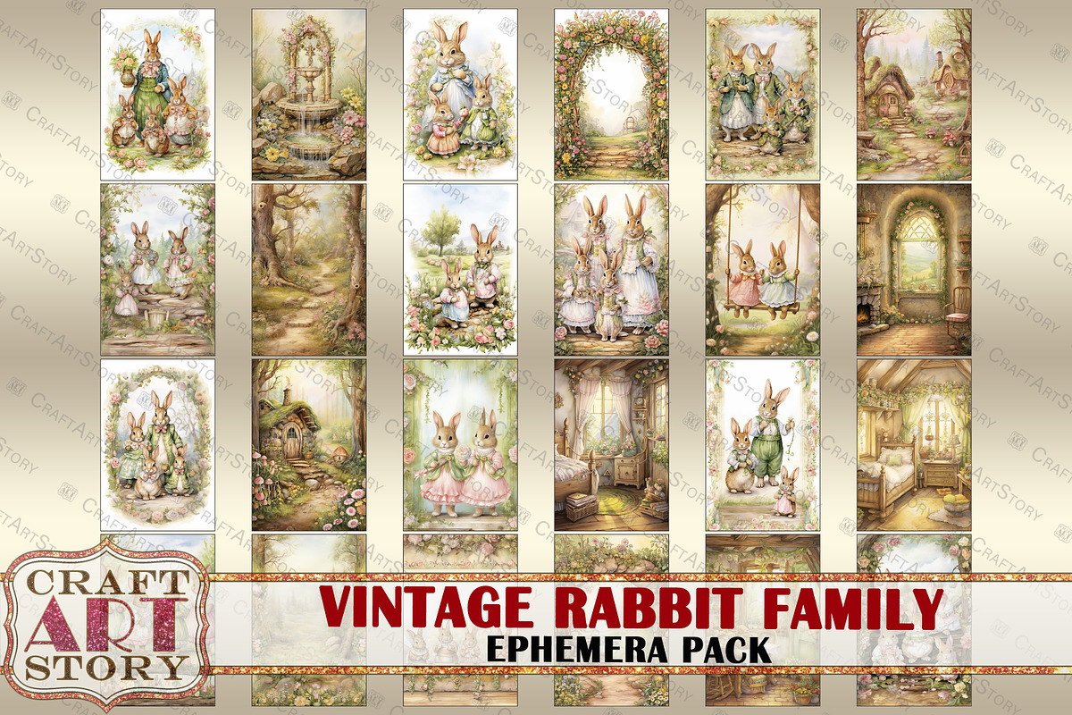 Rabbit family Ephemera Pack,natural, an Animal Illustration by ...