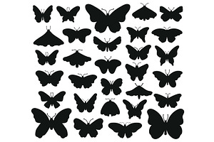 Butterflies Silhouettes. Hand Drawn