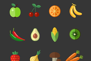 Fruits And Vegetables Flat Icons