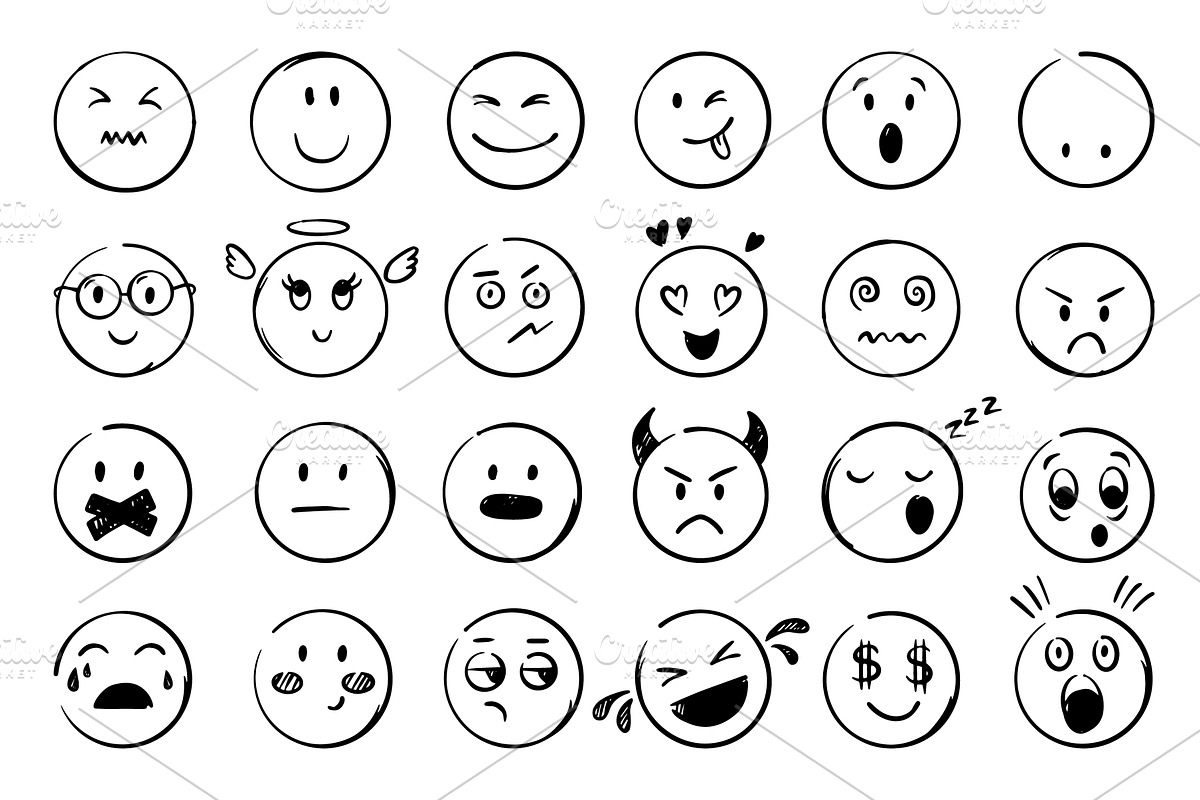Doodle emoticons. Emotional faces, an Object Illustration by Valerie Bodnar