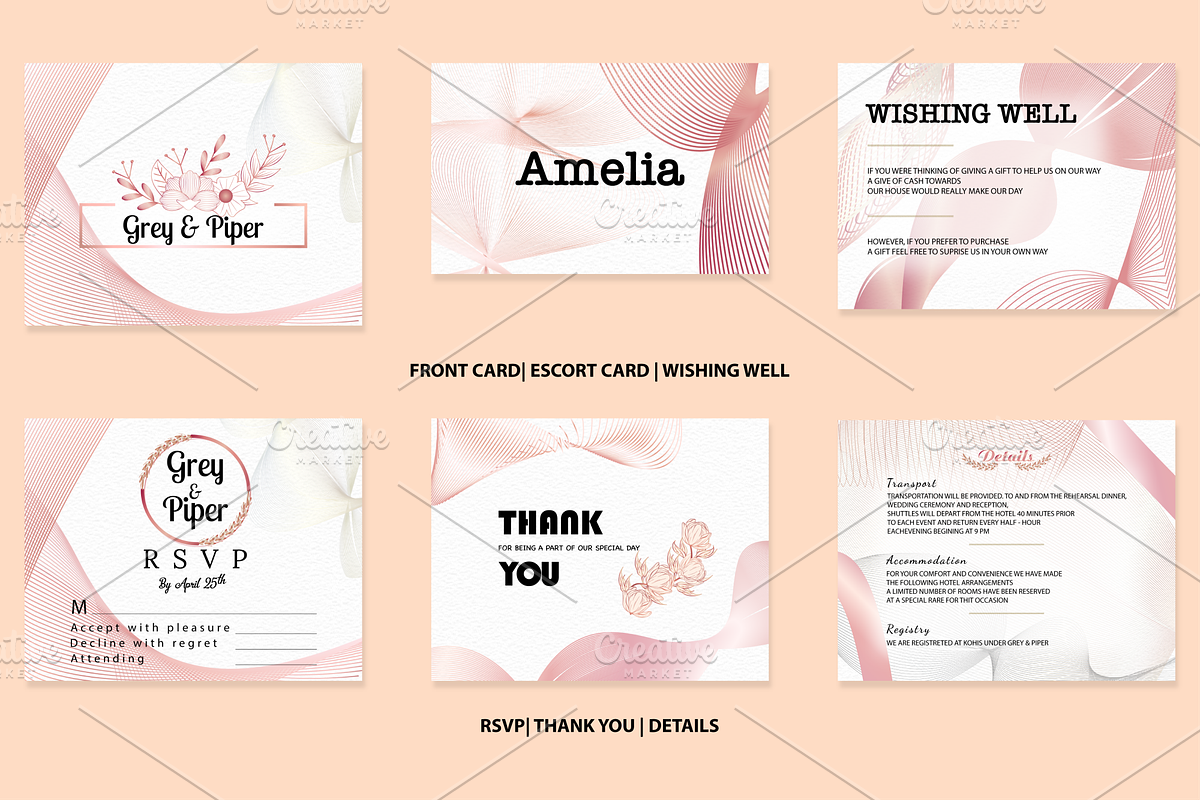 Rose golden wedding pack template, an Invitation Template by Motivation Art (Photo 4 of 6)