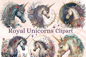 Watercolor Royal Unicorn Clipart