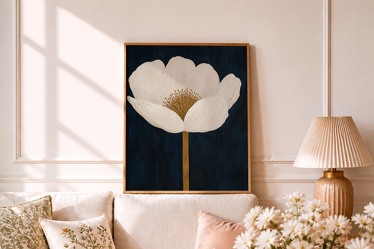 Navy Blue Floral Wall Art Print, a Decorative Illustration by elfy creative (Photo 6 of 8)