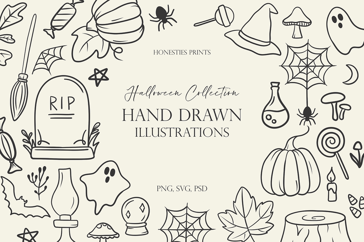Hand Drawn Halloween Illustrations, an Illustration by HonestiesPrintS (Photo 1 of 6)