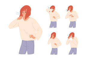 Sick girl sneezing, coughing, a Healthcare Illustration by Good Studio