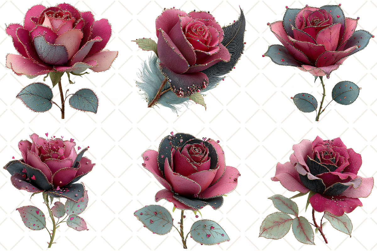 Quirky Valentine Rose Flower Clipart, an Illustration by Black Bird Studio (Photo 2 of 6)