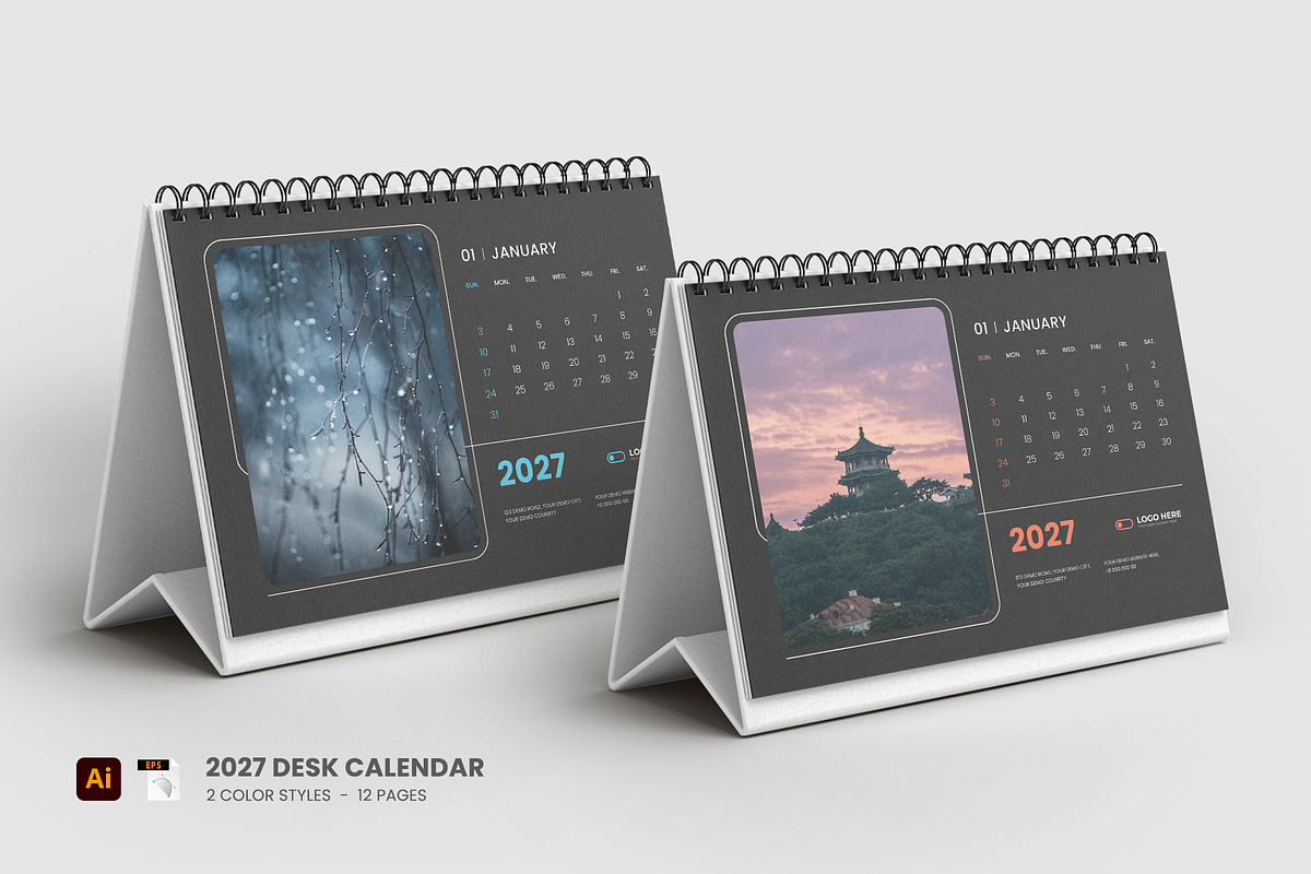 2027 Black minimal desk calendar, a Stationery Template by Tanmoy Topu (Photo 1 of 2)