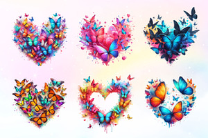 Colorful Butterflies Heart Clipart