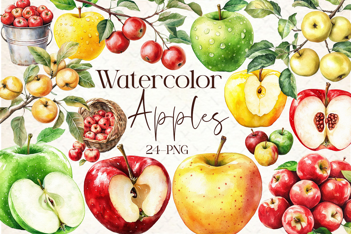 Watercolor Apples Clipart, an Illustration by Libby Wishes (Photo 1 of 5)