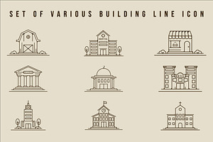 set of building icon logo line art, a Branding & Logo Template by zyxroun shop