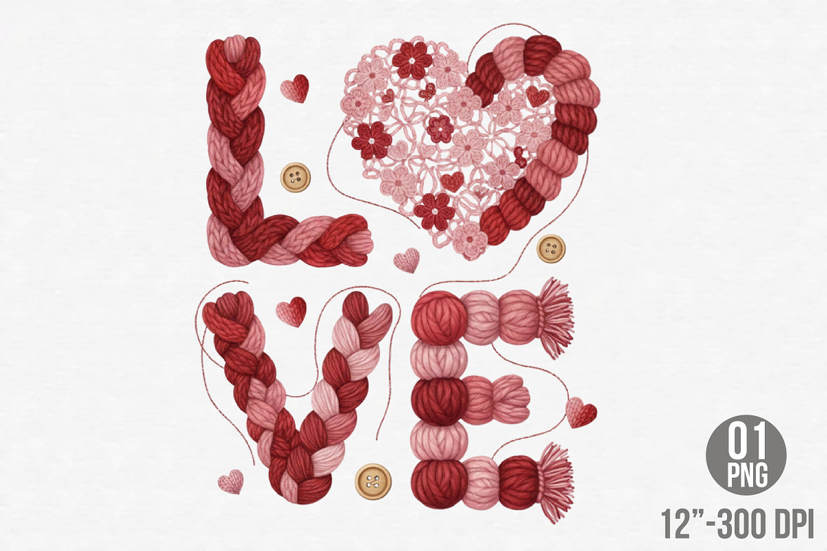 Love Valentines Png, Faux Yarn Valen, an Illustration by Designking (Photo 1 of 6)