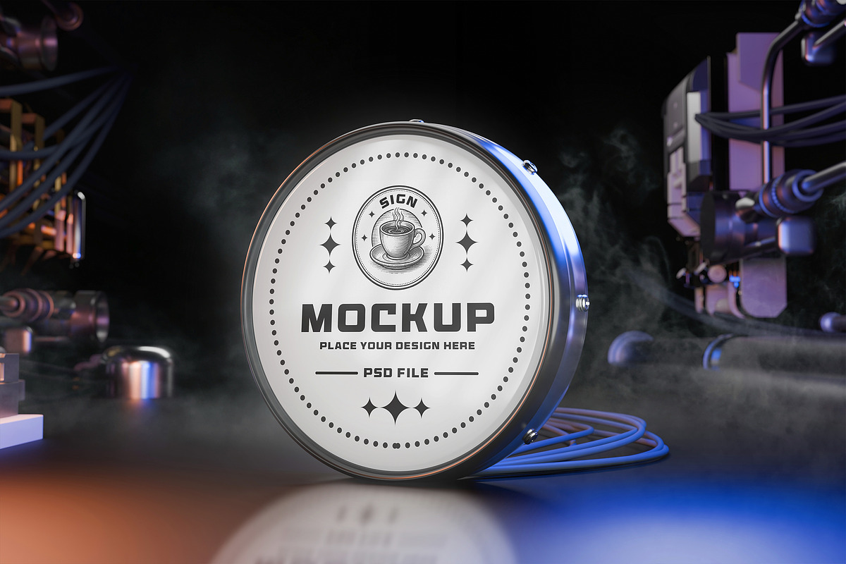 Round Sign Light Box Mockup, an Advertising Mockup by Artlogs x Modaldesain