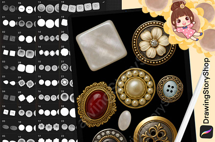 120 Procreate Buttons Brushes Stamps