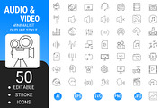 Audio and Video outline icon set, an Outline Icon by Icons (Thumbnail 1 of 3)