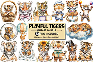 Playful Tiger Clipart Bundle, an Illustration by Pixels.Craft