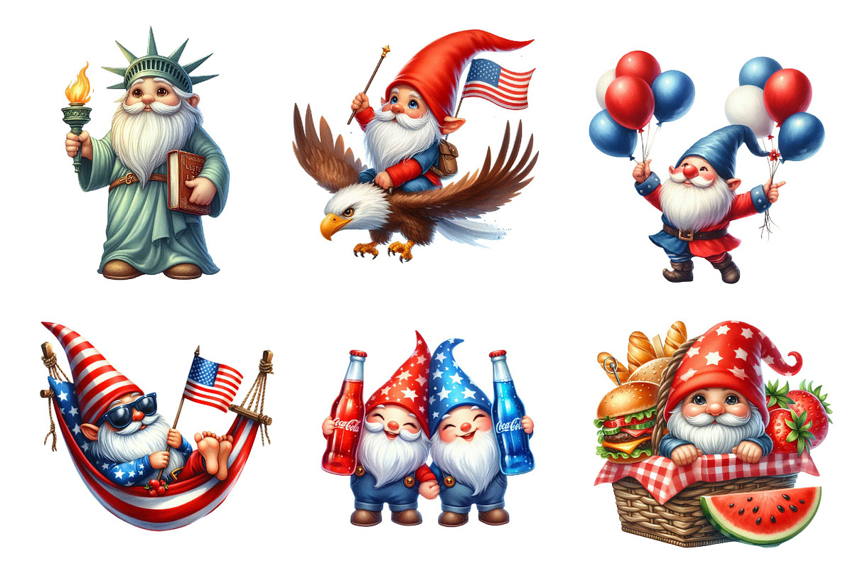 4th Of July Gnomes Clipart, an Illustration by CreationArt (Photo 2 of 5)