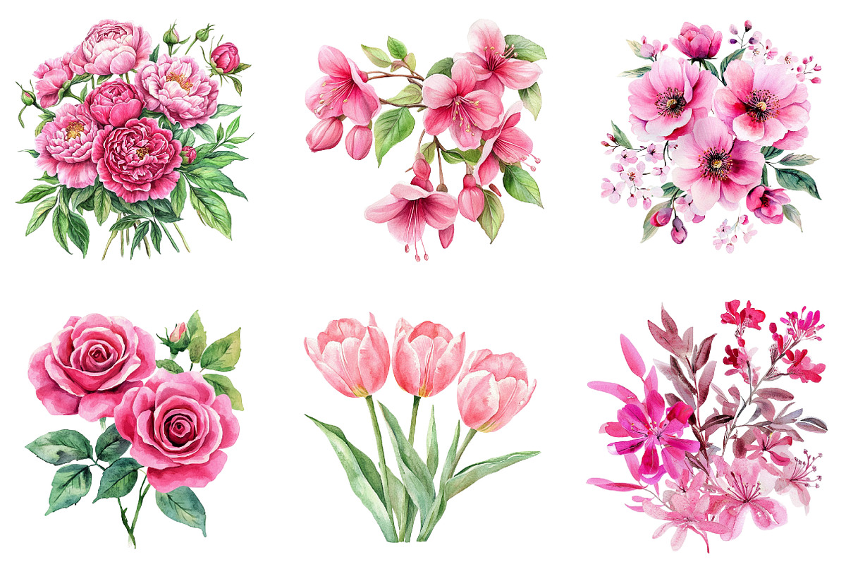 Bright Pink floral Clipart, an Illustration by DreamArtGraphic (Photo 3 of 4)