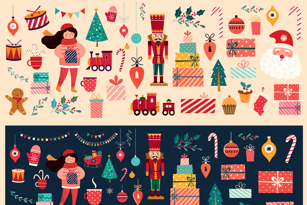 Vintage Christmas collection, a Decorative Illustration by MoleskoStudio (Photo 4 of 11)