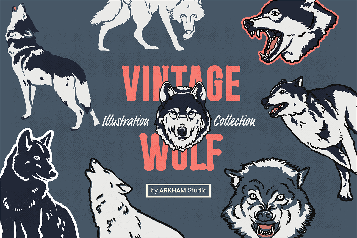 Vintage Wolf Illustrations, an Animal Illustration by ARQAM Studio (Photo 1 of 9)