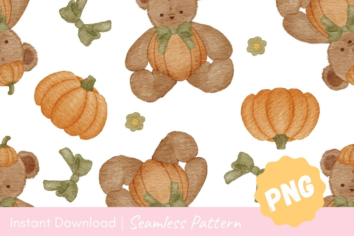 Pumpkin Teddy Autumn Pattern, a Pattern Graphic by CpSnowy (Photo 2 of 5)
