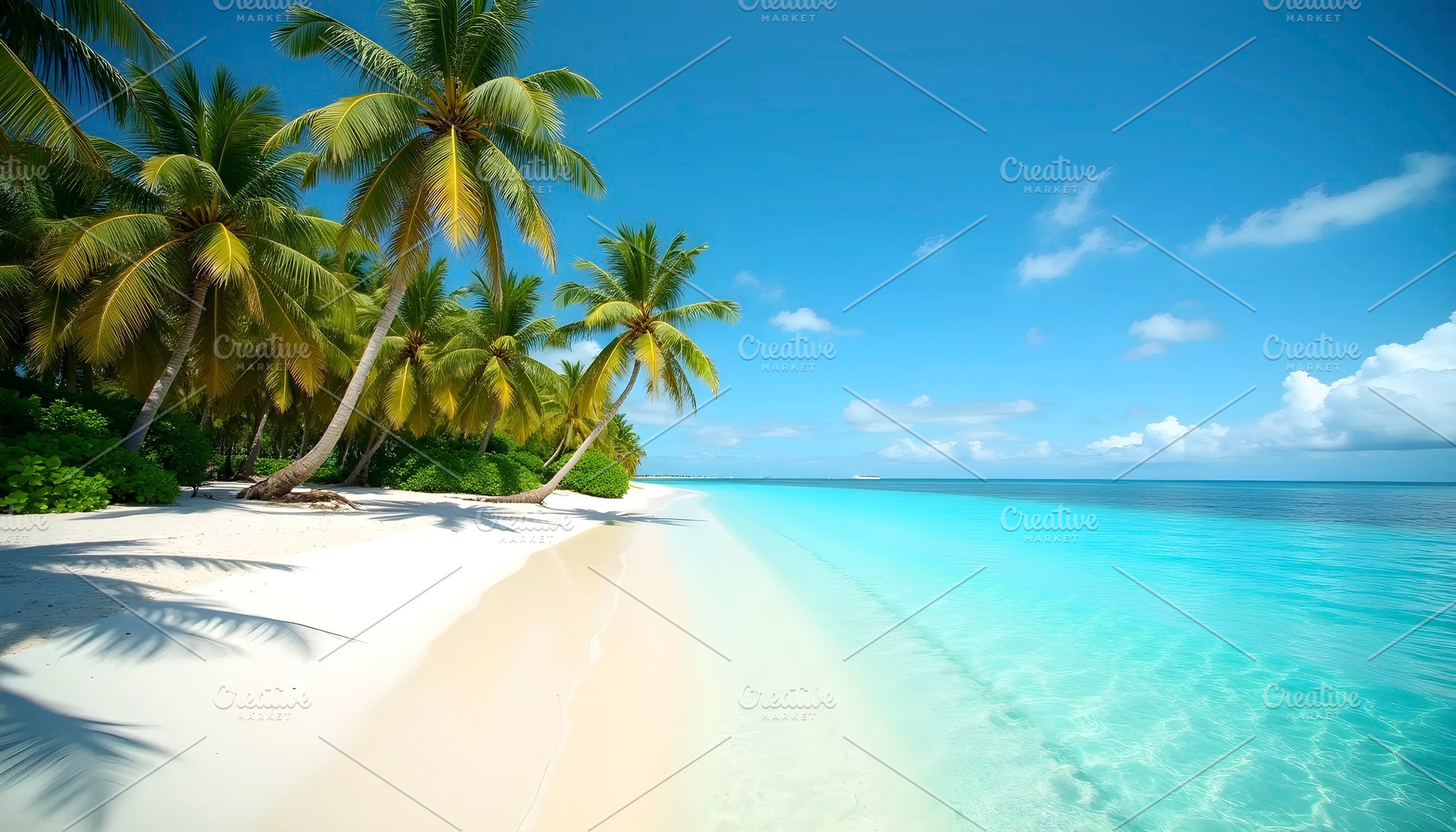 Tropical Island Beach With Palm Tree, a Photo by LOGOCREATIVE